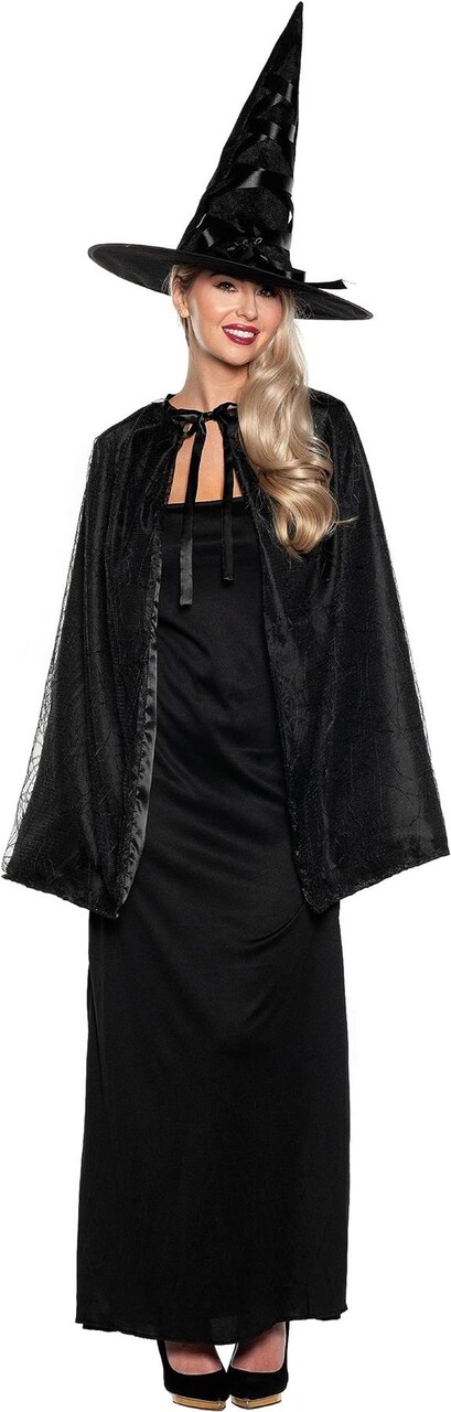 UNDERWRAPS Womens Witch Cape Set - Witch Cape & Witch Hat Set, Witch Wizard Cloak & Hat for Halloween, Easy Witch Costume for Women